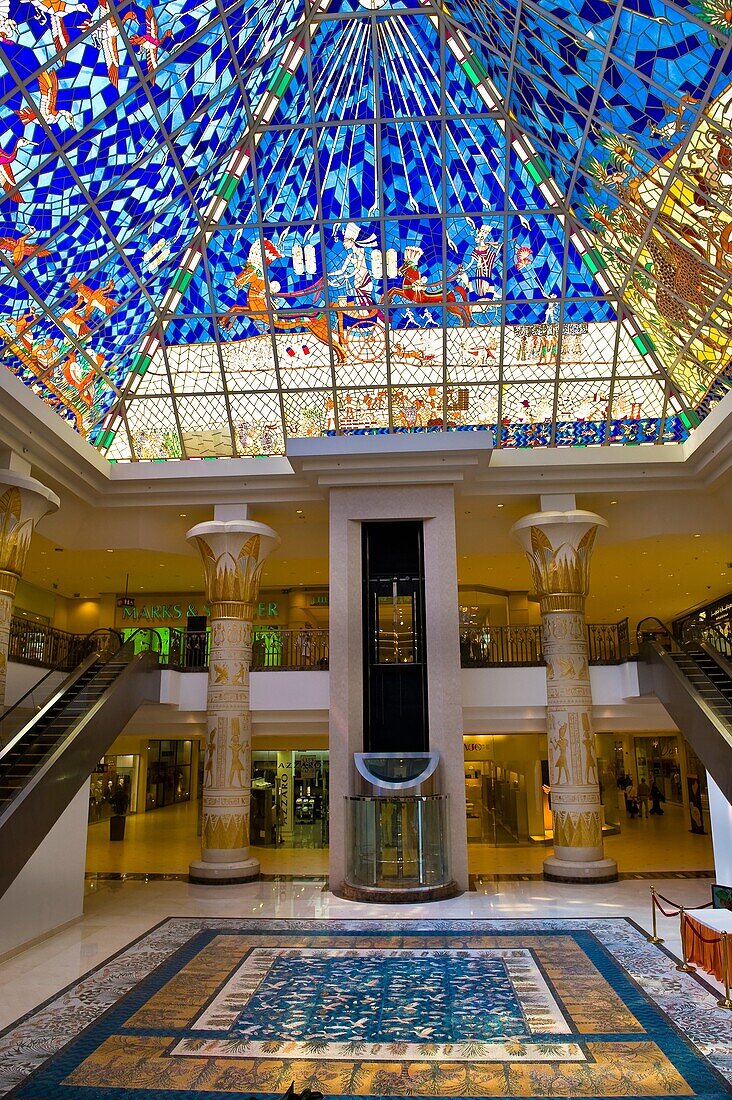 An atrium in the Wafi City Mall an Egptian themed mall topped by a stained glass pyramid, Dubai, United Arab Emirates