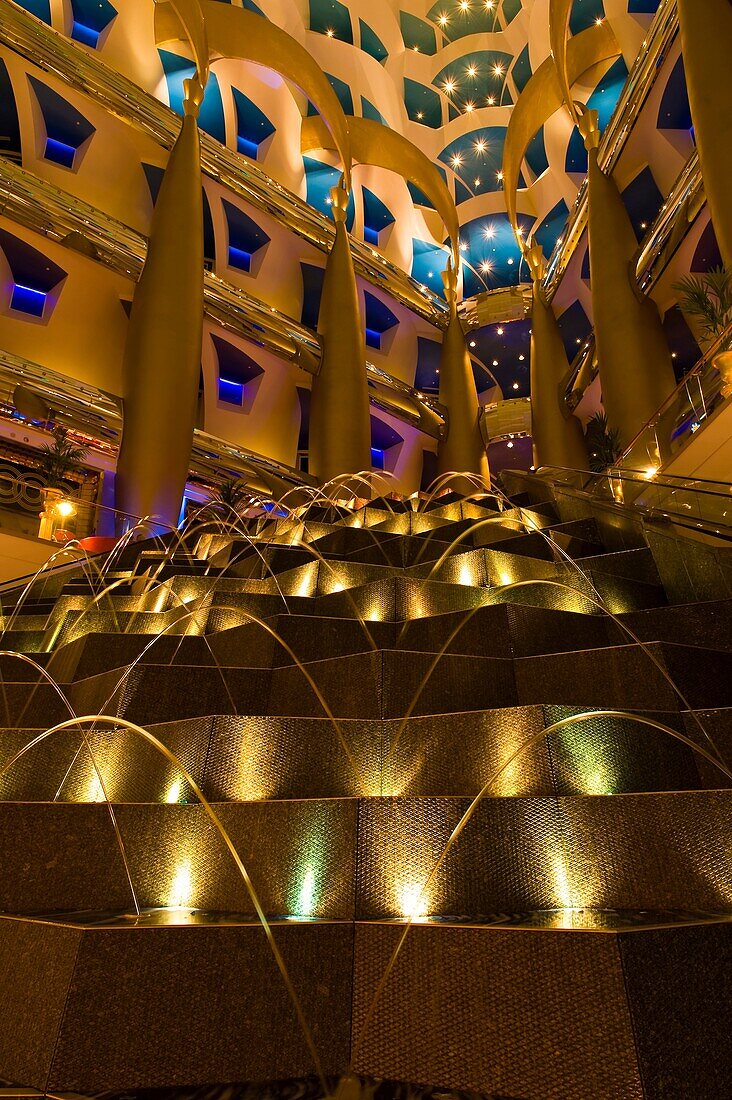 A water fountain in the lobby of the Burj al Arab Hotel, Dubai, United Arab Emirates