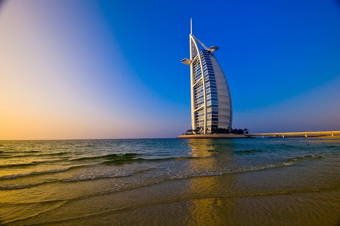 Burj Al Arab Hotel designed to resemble a billowing sail, Dubai, United Arab Emirates