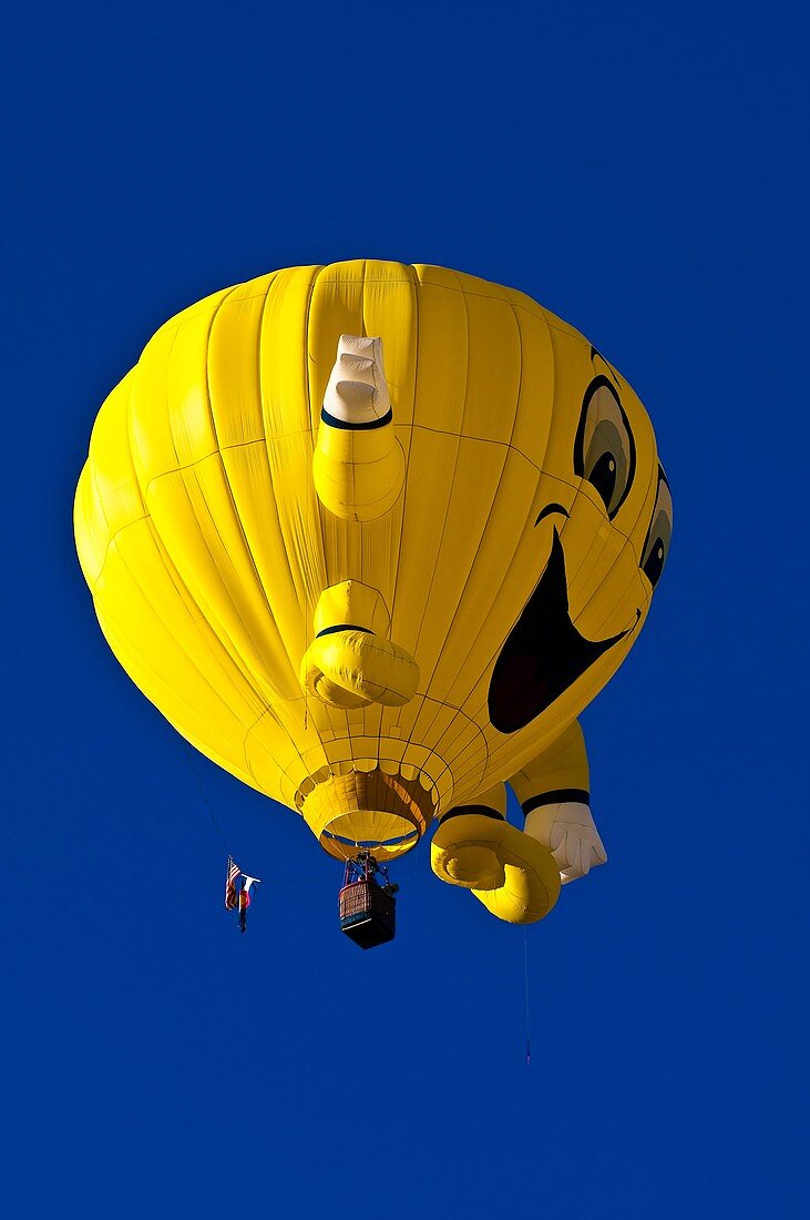 Hot air balloons flying above Telluride during the Telluride Balloon Festival, Telluride, Colorado USA