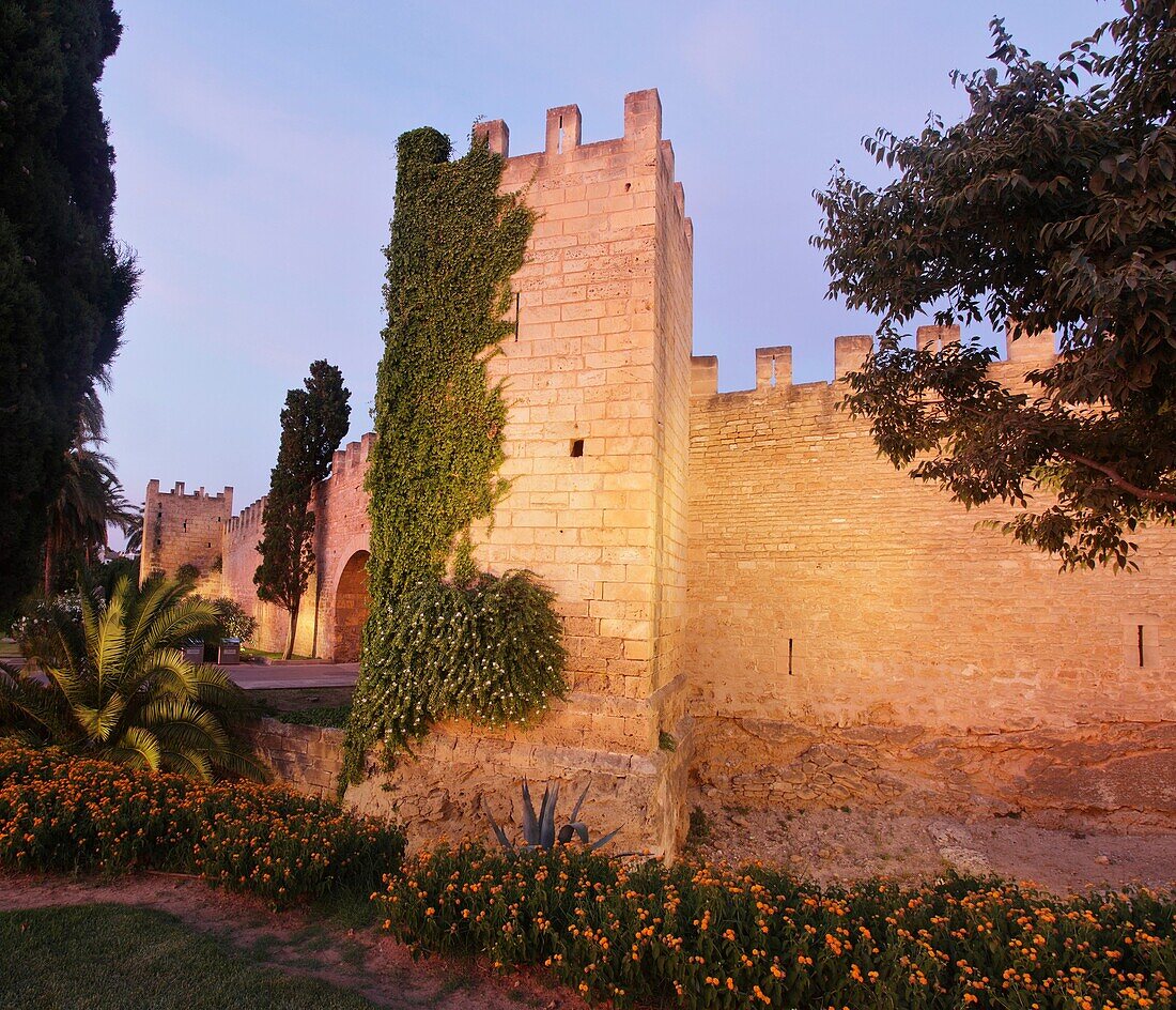 Walls of Alcudia at dusk, Majorca, Spain