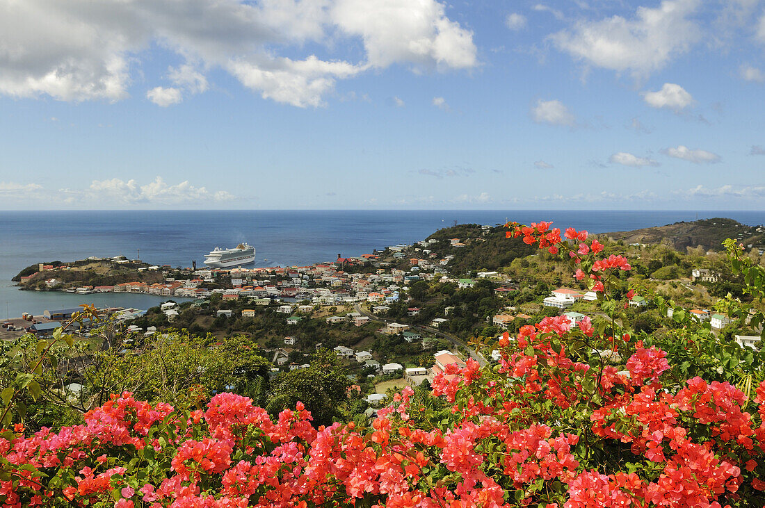 View on the Saint George harbor with a cruiser, Grenada, Caribbean