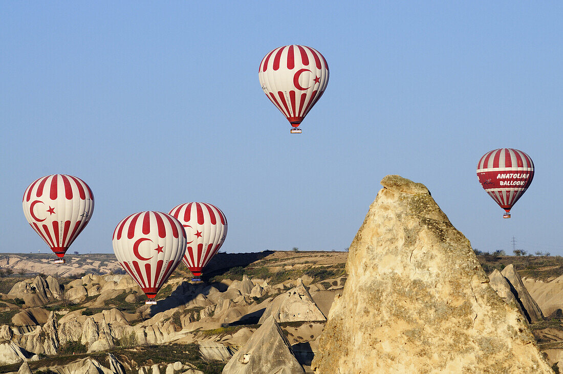 Hot-air-balloons over the Göreme valley, Göreme, Cappadocia, Turkey