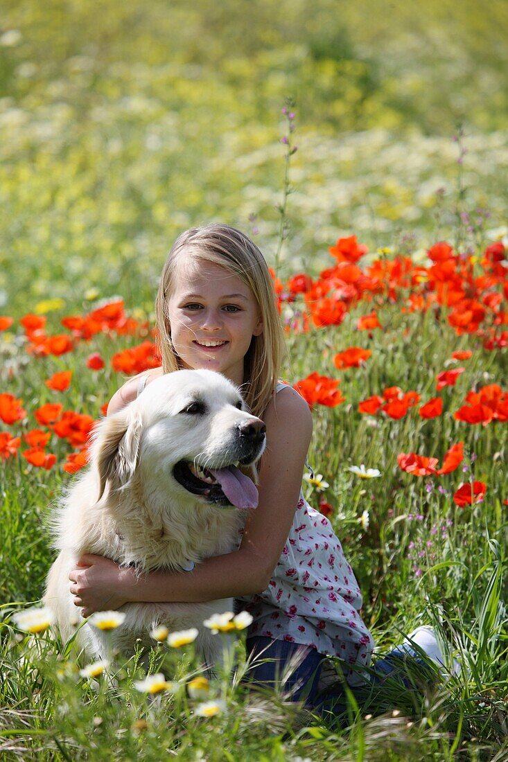 Female, field, flower, girl, spring, young