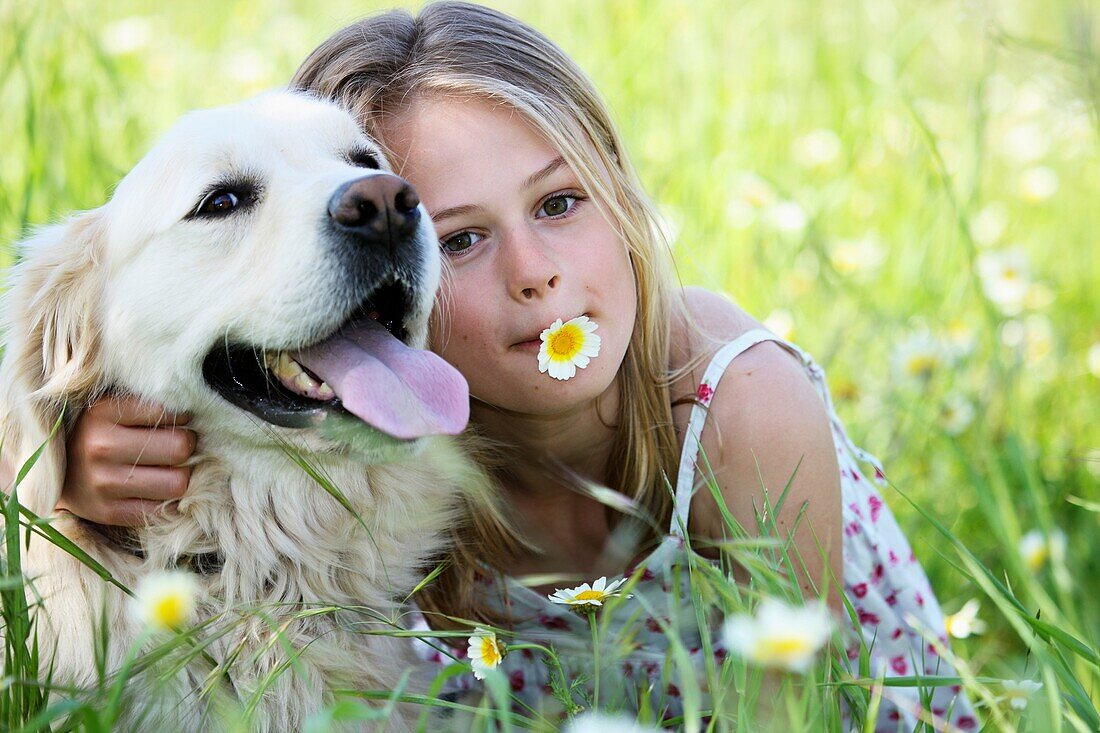 Female, field, flower, girl, spring, young