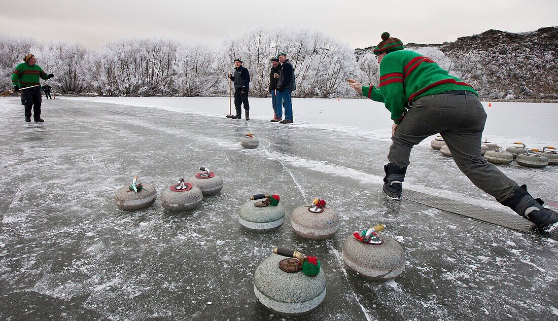 Bonspiel, national curling competition July 2010, Idaburn dam, Oturehua, Ida valley, Central Otago, New Zealand