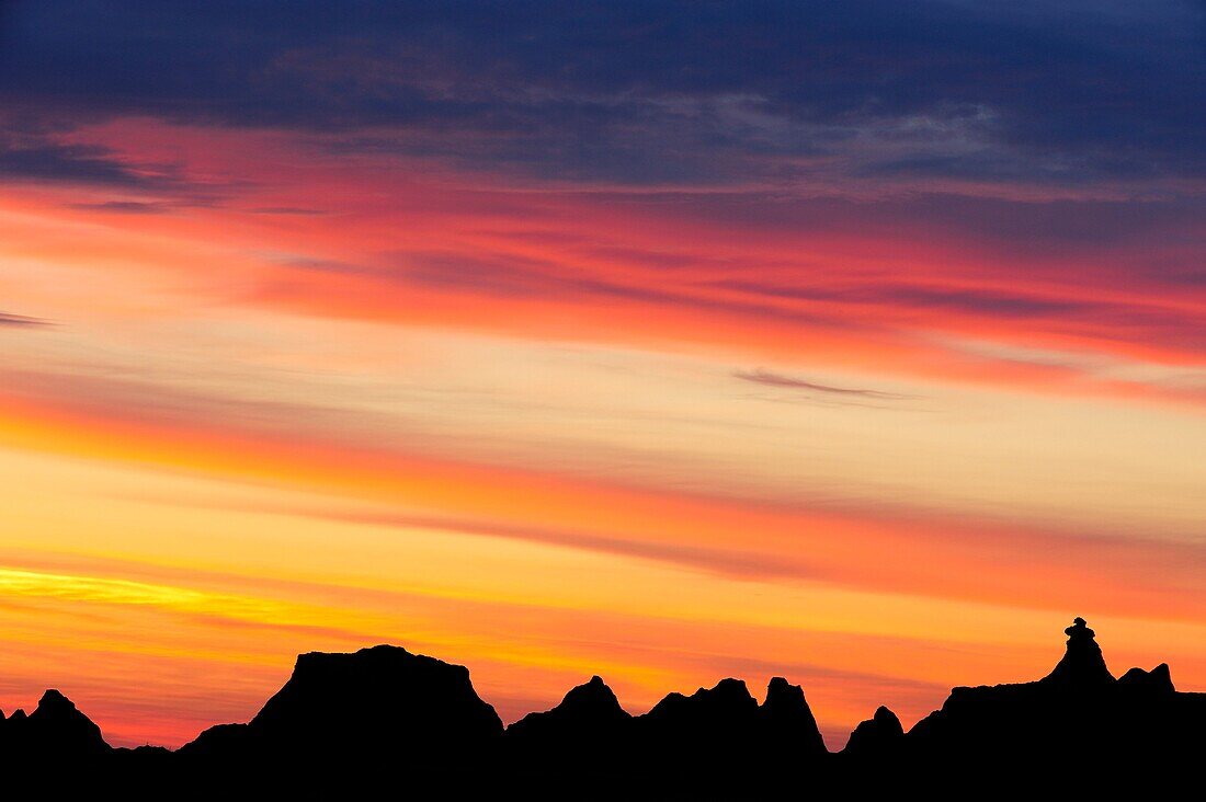 Silhouetted pinnacles and dawn skies