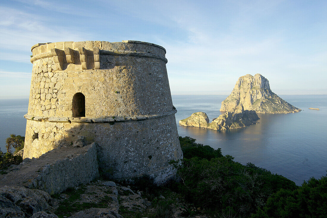 Torre des Savinar and Es Vedra and Es Vedranell islands, Sant Josep de Sa Talaia, Ibiza. Balearic Islands, Spain