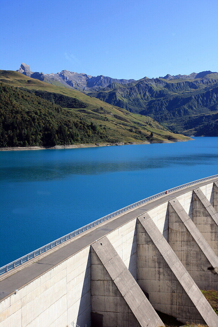 Roseland Dam, A French Arch Dam Located In The Beaufortain Between The Col Du Pre Pass And The Cormet De Roselend Near Areches Beaufort, Savoy (73), France