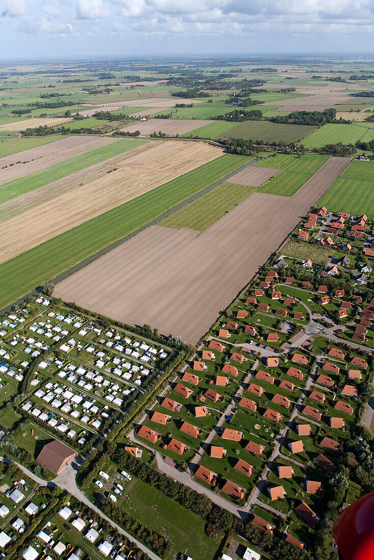 Aerial shot of a housing complex near Cuxhaven, Lower Saxony, Germany