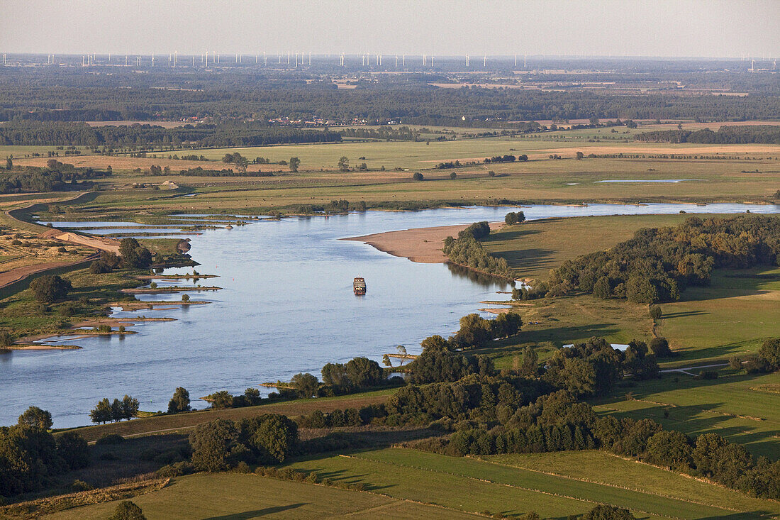 Aerial of the River Elbe, marshland, Schnackenburg, Lower Saxony, Germany