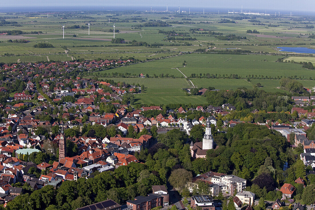 Aerial view of the town Jever with castle and parish church, North Sea, Jever, Lower Saxony, Germany