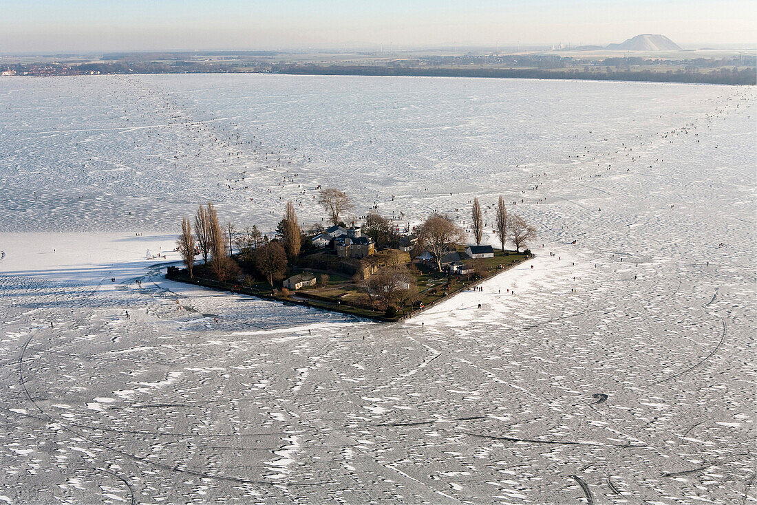 Wilhelmstein island in frozen Lake Steinhude, Lower Saxony, Germany