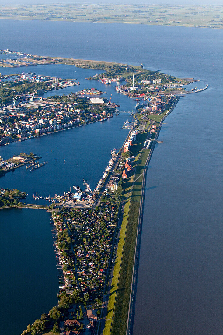 Aerial shot of harbor, Wilhelmshaven, Lower Saxony, Germany