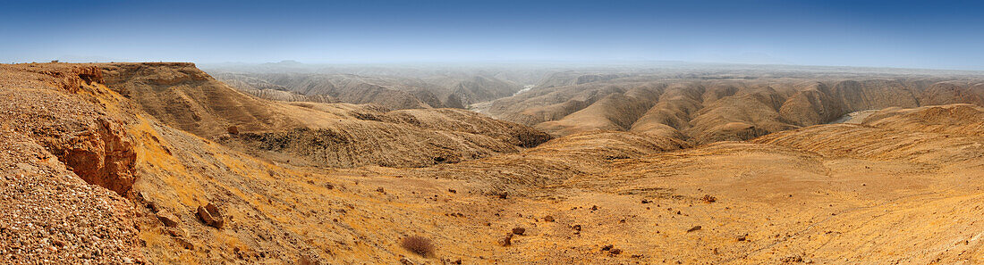Panorama with view to Kuiseb canyon with river of Kuiseb, Kuiseb, Namib Naukluft National Park, Namib desert, Namib, Namibia