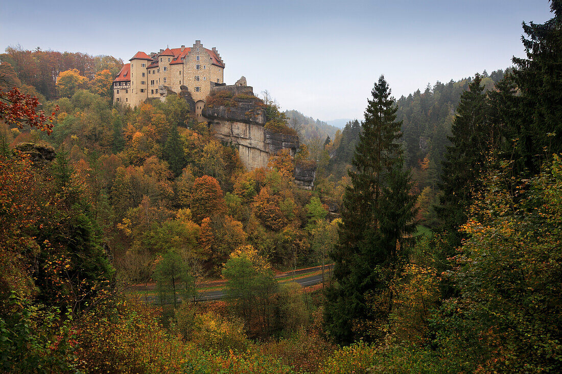 Rabenstein castle above the Ahorn valley, Fränkische Schweiz, Franconia, Bavaria, Germany