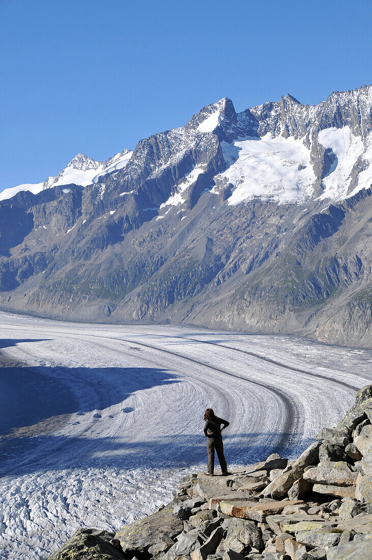 Blick vom Bettmerhorn auf Aletschgletscher, Kanton Wallis, Schweiz