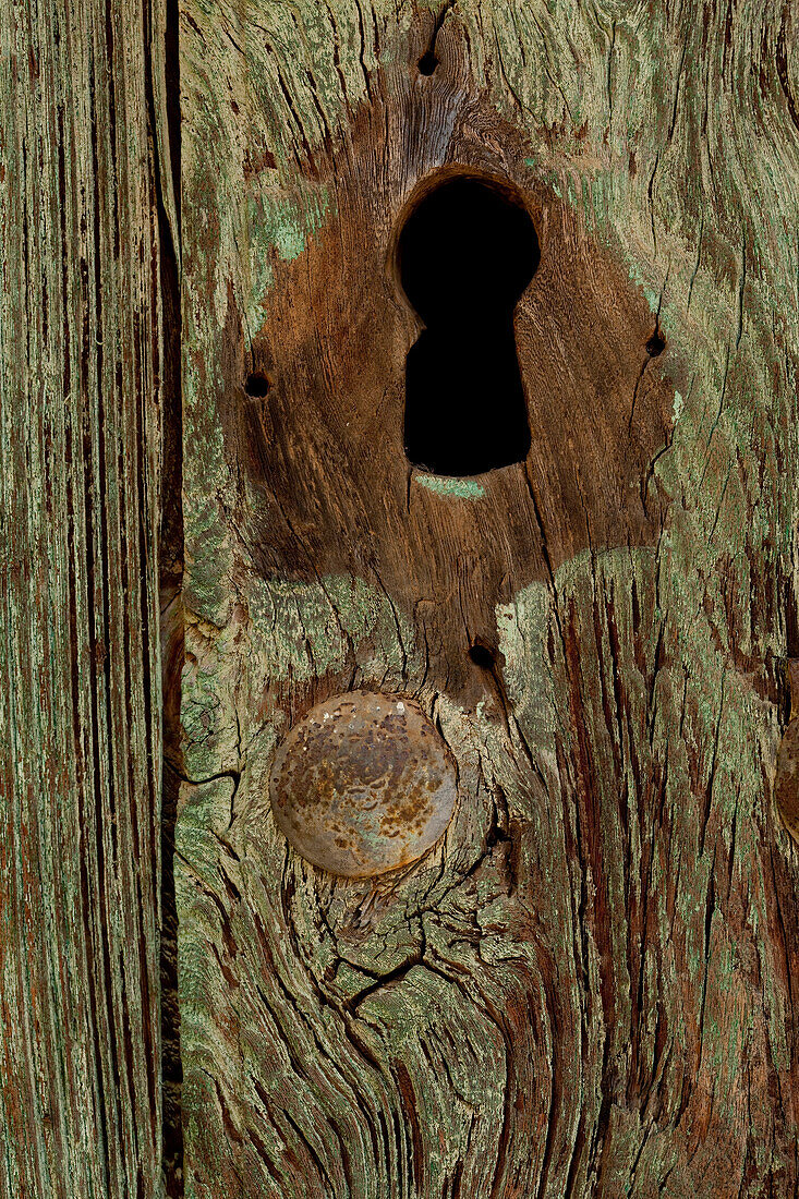 Schlüsselloch an alter Tür, Castrillo de los Polvazares, Provinz Leon, Altkastilien, Castilla y Leon, Nordspanien, Spanien, Europa