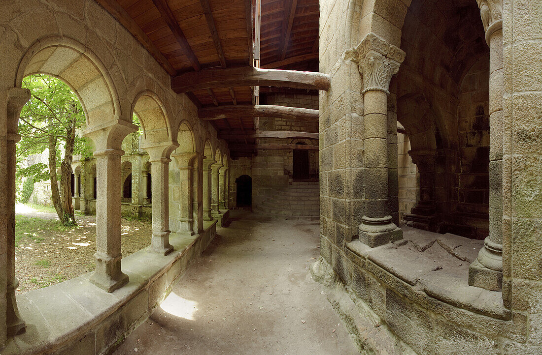Detail of monastery Mosteiro Santa Cristina at the canyon Gargantas del Sil, Province of Lugo, Galicia, Northern Spain, Spain, Europe