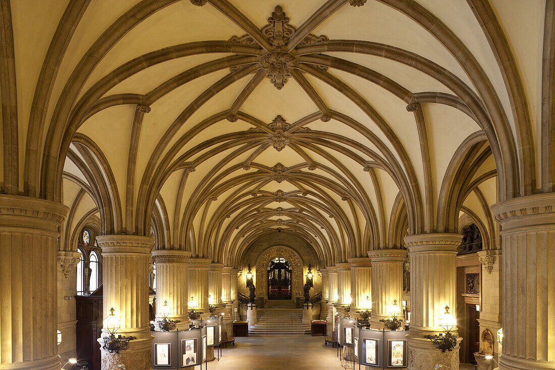 Entrance hall and view at staircase, Hamburg Town Hall, Hanseatic city of Hamburg, Germany, Europe