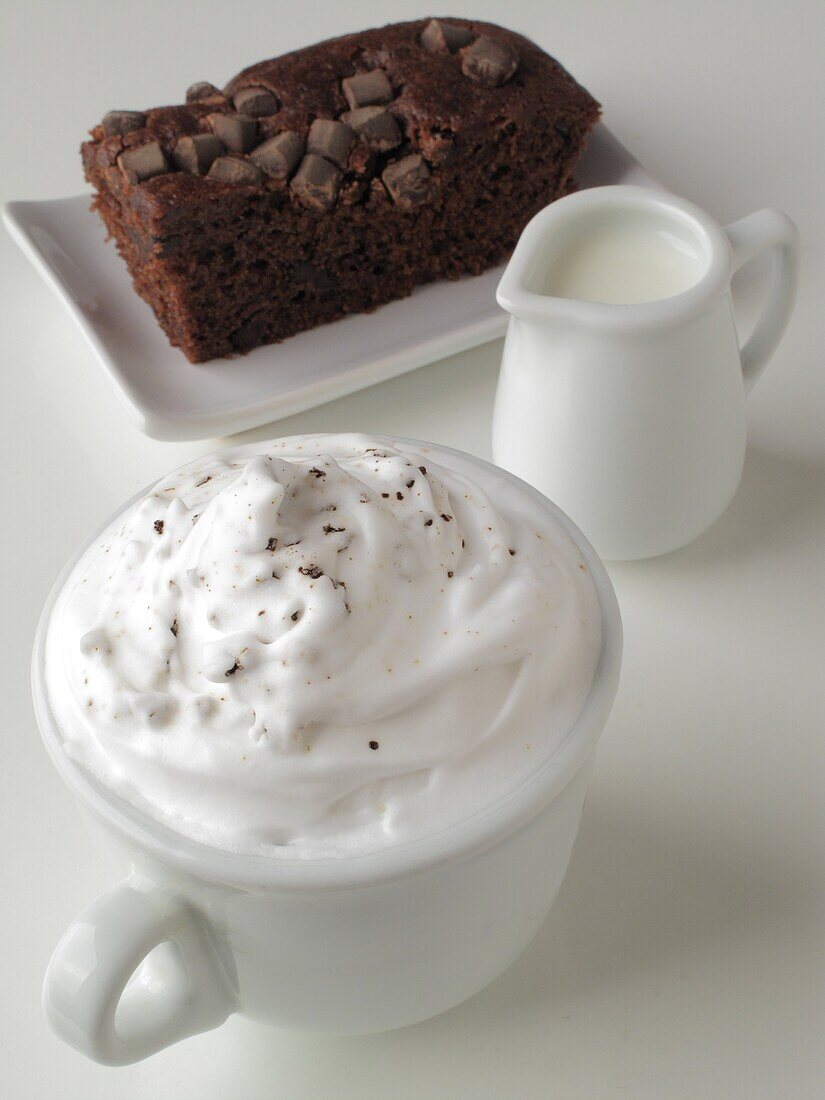 Chocolate brownie and Capuccino