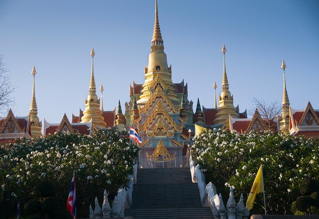 Golden Wat Tang Sai on Khao Tong Chai Mountain above Ban Krut Beach in Thailand