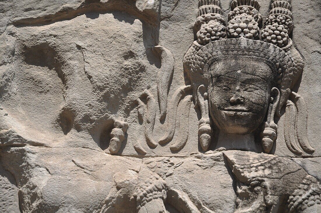 Angkor (Cambodia): apsara relief at the Angkor Wat