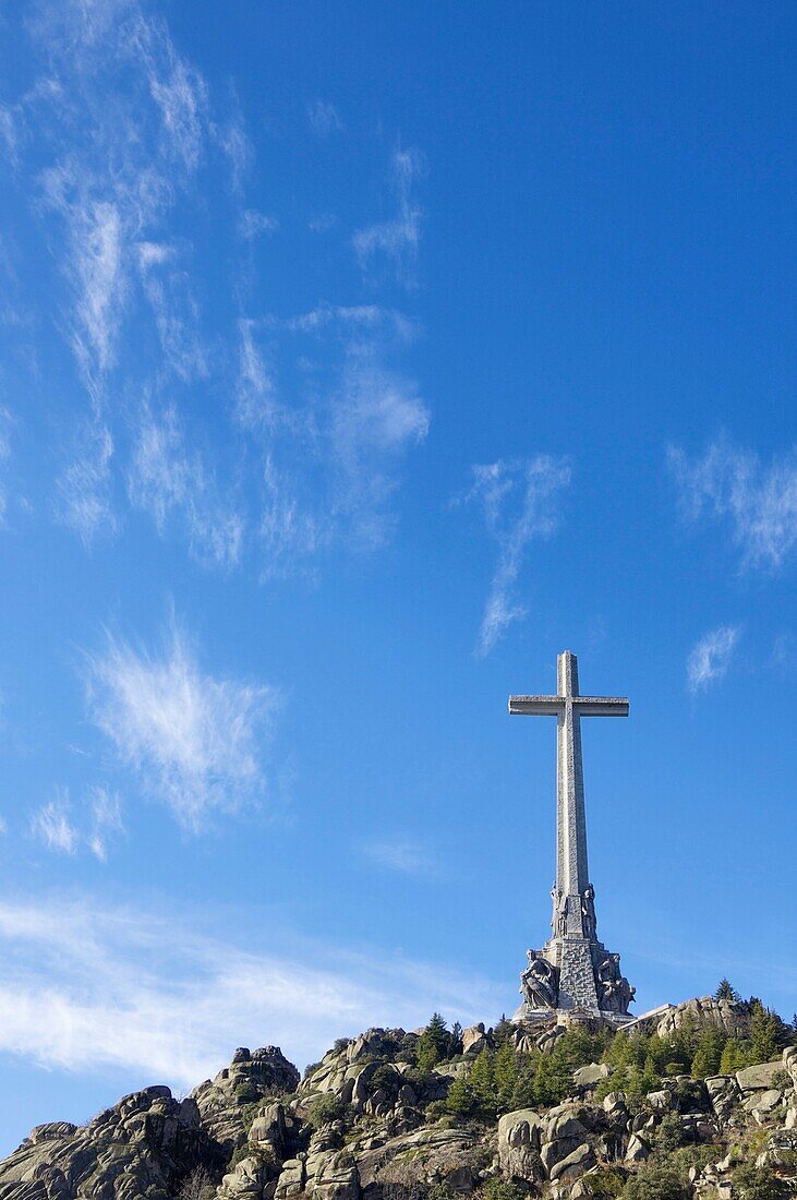 view of cross of monument valley of the fallen in San Lorenzo del Escorial, Madrid, Spain
