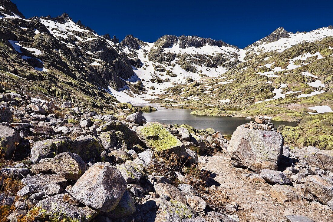 Big Lagoon and Cuchillar de las Navajas in the Sierra de Gredos Castilla León Spain