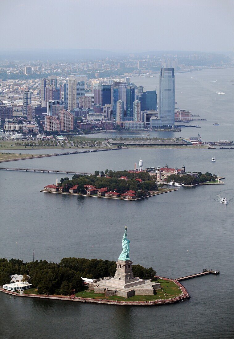 Statue of Liberty aerial view, Manhattan, New York, USA