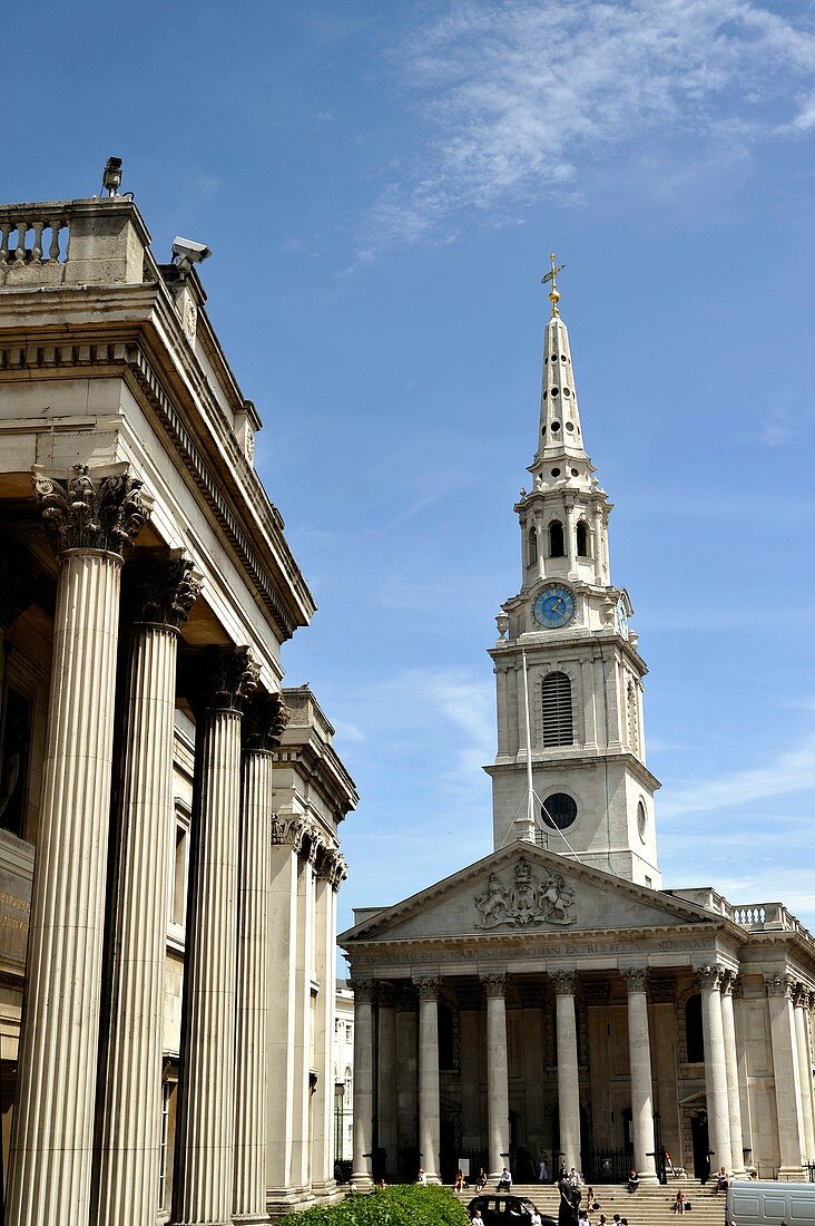 St Martin-in-the-Fields Church and National Gallery on the Left, London, England