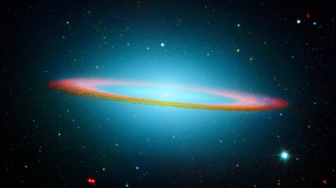 NASA's Spitzer and Hubble Space Telescopes joined forces to create this striking composite image of one of the most popular sights in the universe Messier 104 is commonly known as the Sombrero galaxy because in visible light …