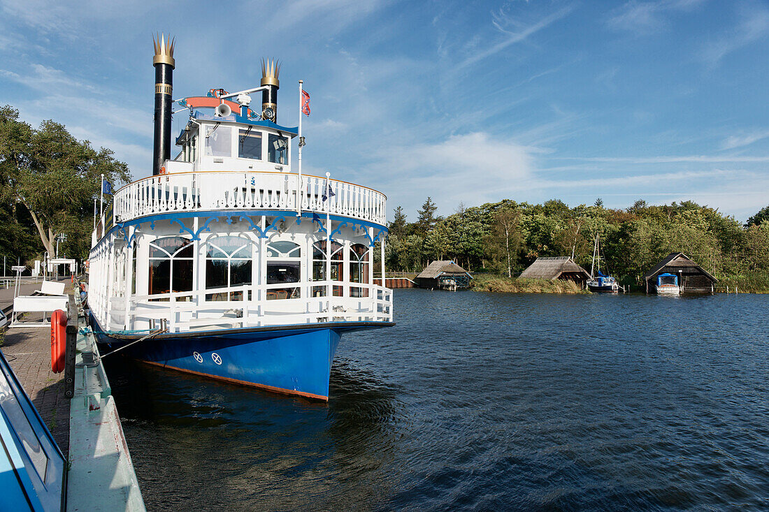 Paddlewheeler in port of Prerow, Fischland-Darss-Zingst, Mecklenburg-Vorpommern, Germany