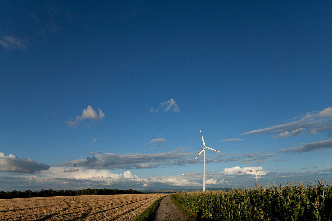 Wind turbines, Biebelried, Lower Franconia, Bavaria, Germany
