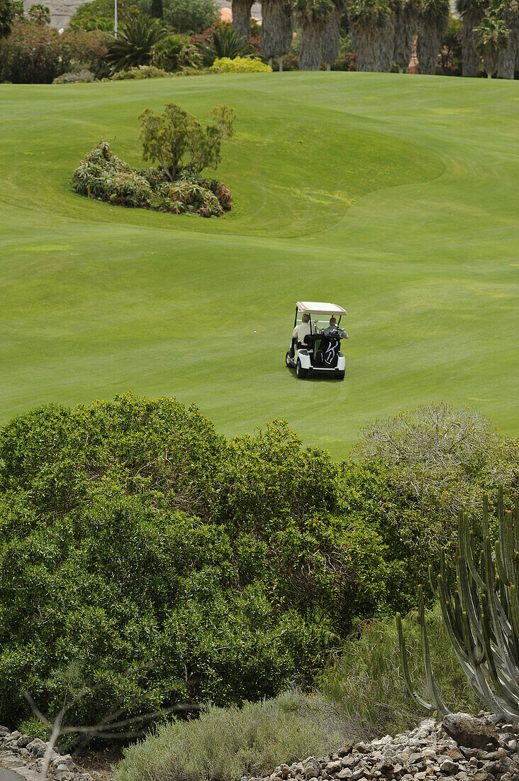 Golf cart on the green, Aymerich Golf, San Blas, Hotel Reserva San Blas,  Tenerife, Spain
