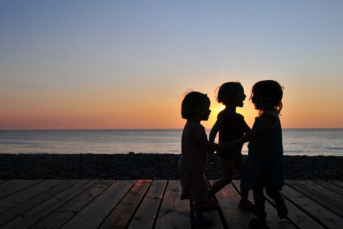 Little Girls On The Boardwalk, Seaside, Somme (80), Picardy, France