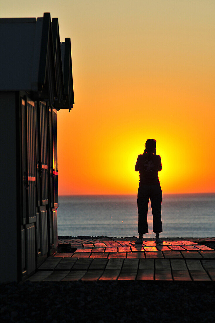 Silhouette At Sunset, Beach Hut, Cayeux, Somme (80), Picardy, France