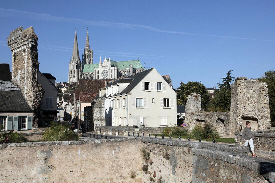 Notre-Dame Cathedral Seen From The Porte Guillaume Gate, Chartres, Eure-Et-Loir (28), France