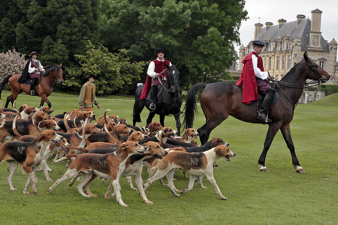 Hunting Team With Their Pack Of Hounds, Ceremony For The Return Of The Remains Of Diane De Poitiers To The Burial Chapel Of The Chateau d'Anet, May 29, 2010, Eure-Et-Loir (28), France