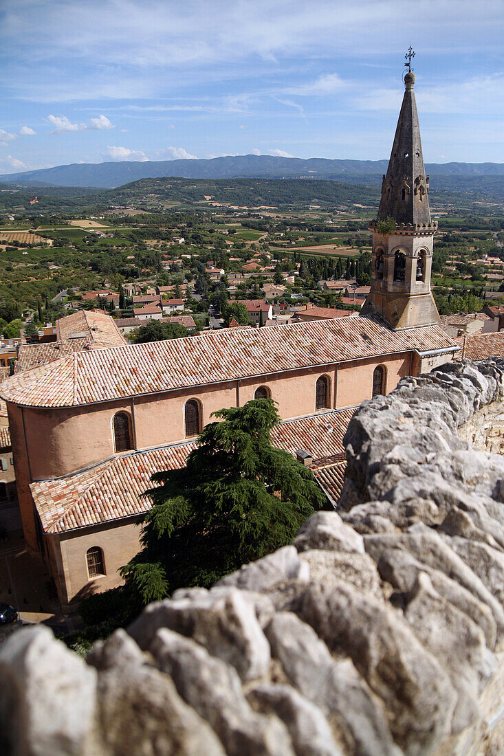 The Village Church And The Chateau's Fortifications, Saint-Saturnin-Les-Apt, Vaucluse, France