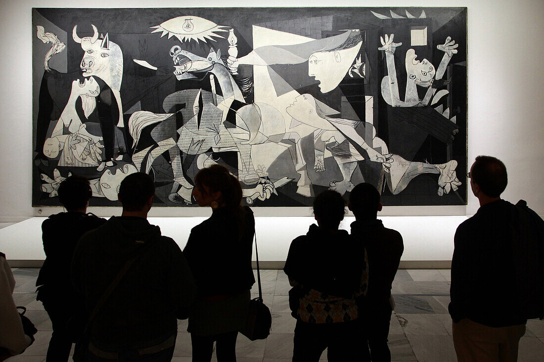 Visitors In Front Of The Guernica By Picasso, Queen Sofia Museum, Calle Santa Isabel, Atocha Neighborhood, Madrid, Spain