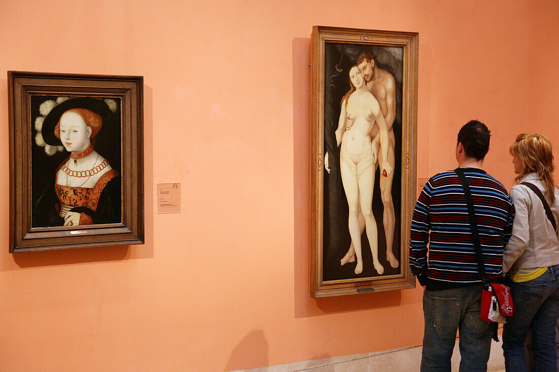 Couple In One Of The 18 Exhibition Halls, Thyssen-Bornemisza Museum (Museo) Of Fine Arts, Madrid, Spain