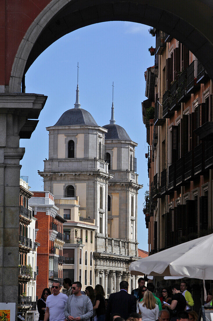 San Isidro Church Seen From The Cuchilleros Arch, Calle De Toledo And Plaza Mayor, Madrid, Spain