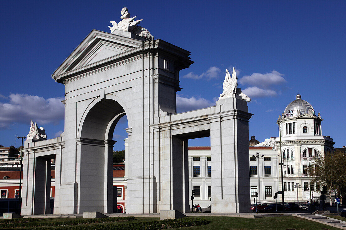 The Glorieta De San Vicente Arch In Front Of The Gare El Norte (Principe Pio), Madrid, Spain