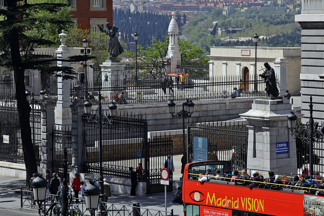 Madrid Vision Sightseeing Bus By The Square In Front Of Cathedral Of La Almudena, Madrid, Spain