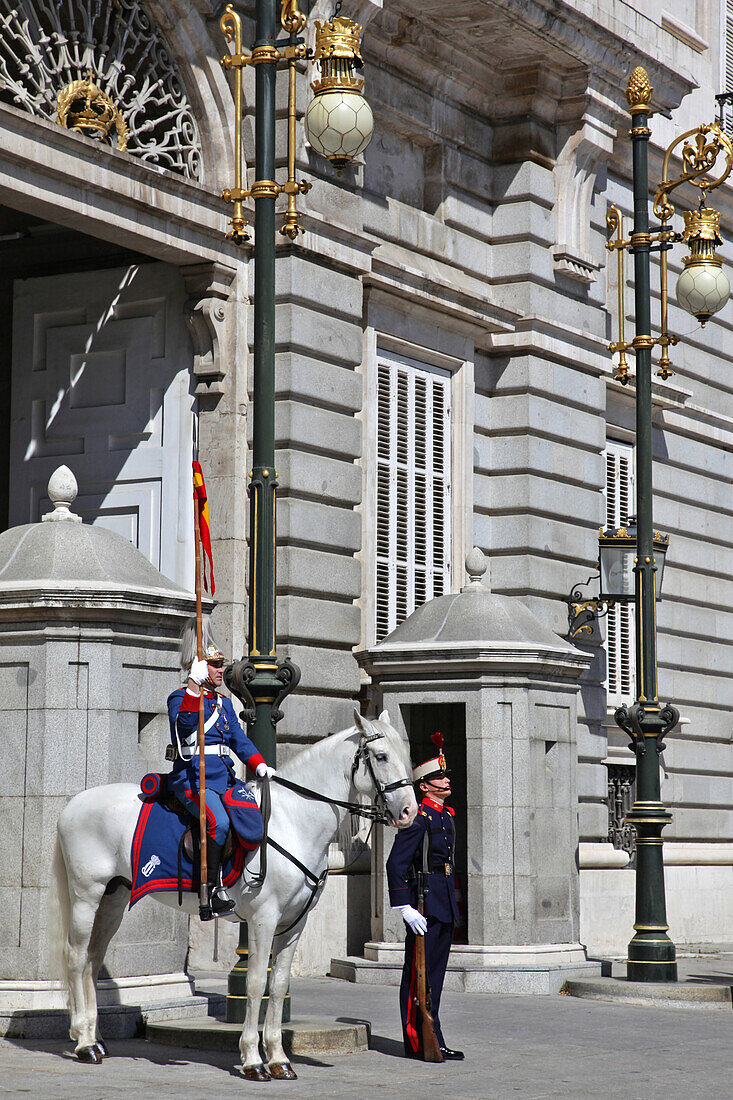 Changing Of The Guard In Front Of The Royal Palace (Palacio Real), Calle Bailen, Madrid, Spain