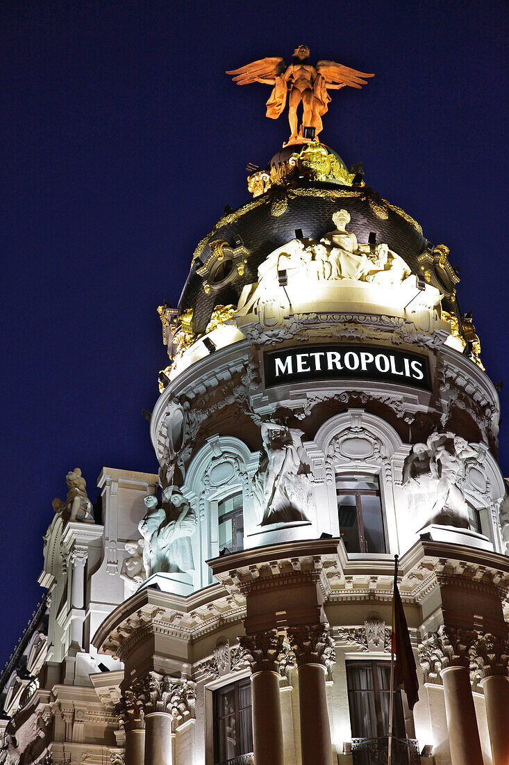 The Metropolis Building Surmounted By A Bronze Statue Of The Phoenix, Calla Alcala, Madrid, Spain