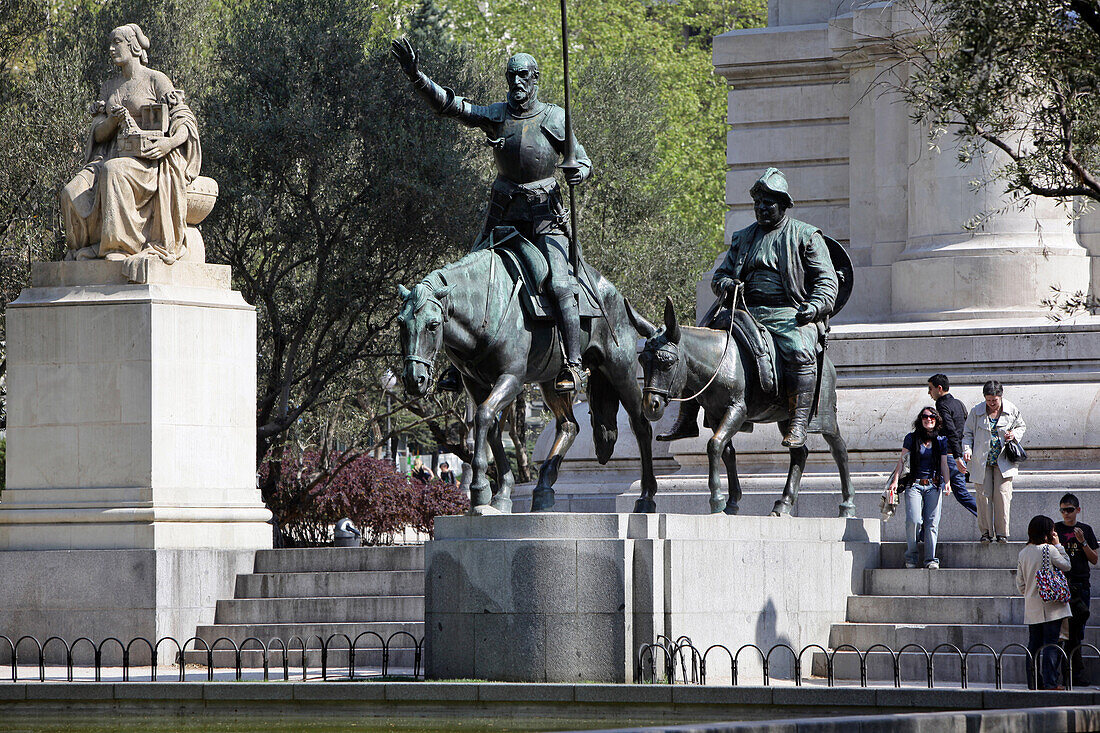 Architectural Ensemble (Equestrian Statue) In Homage To Miguel De Cervantes (Author Of Don Quixote), Plaza Espana, Madrid, Spain