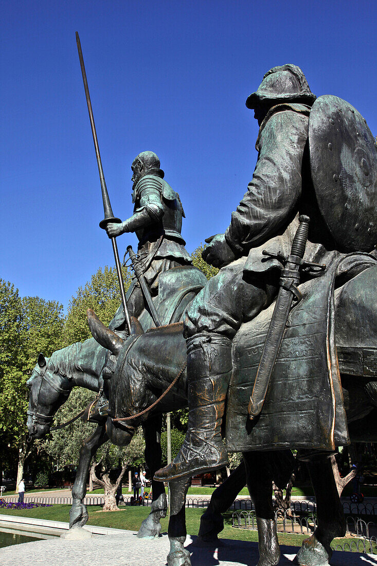 Architectural Ensemble (Equestrian Statue) In Homage To Miguel De Cervantes (Author Of Don Quixote), Plaza Espana, Madrid, Spain