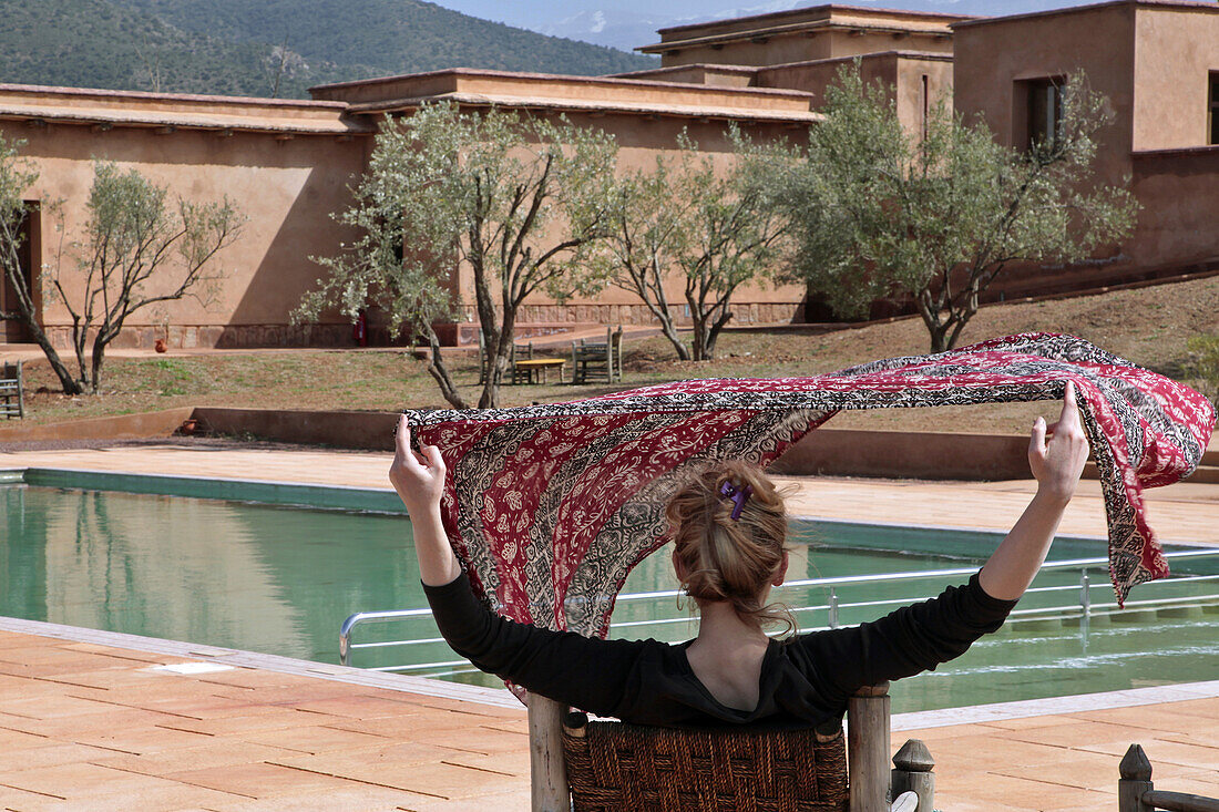 Relaxing By The Pool, Eco-Lodges In The Terres d'Amanar Nature Park, Tahanaoute, Al Haouz, Morocco